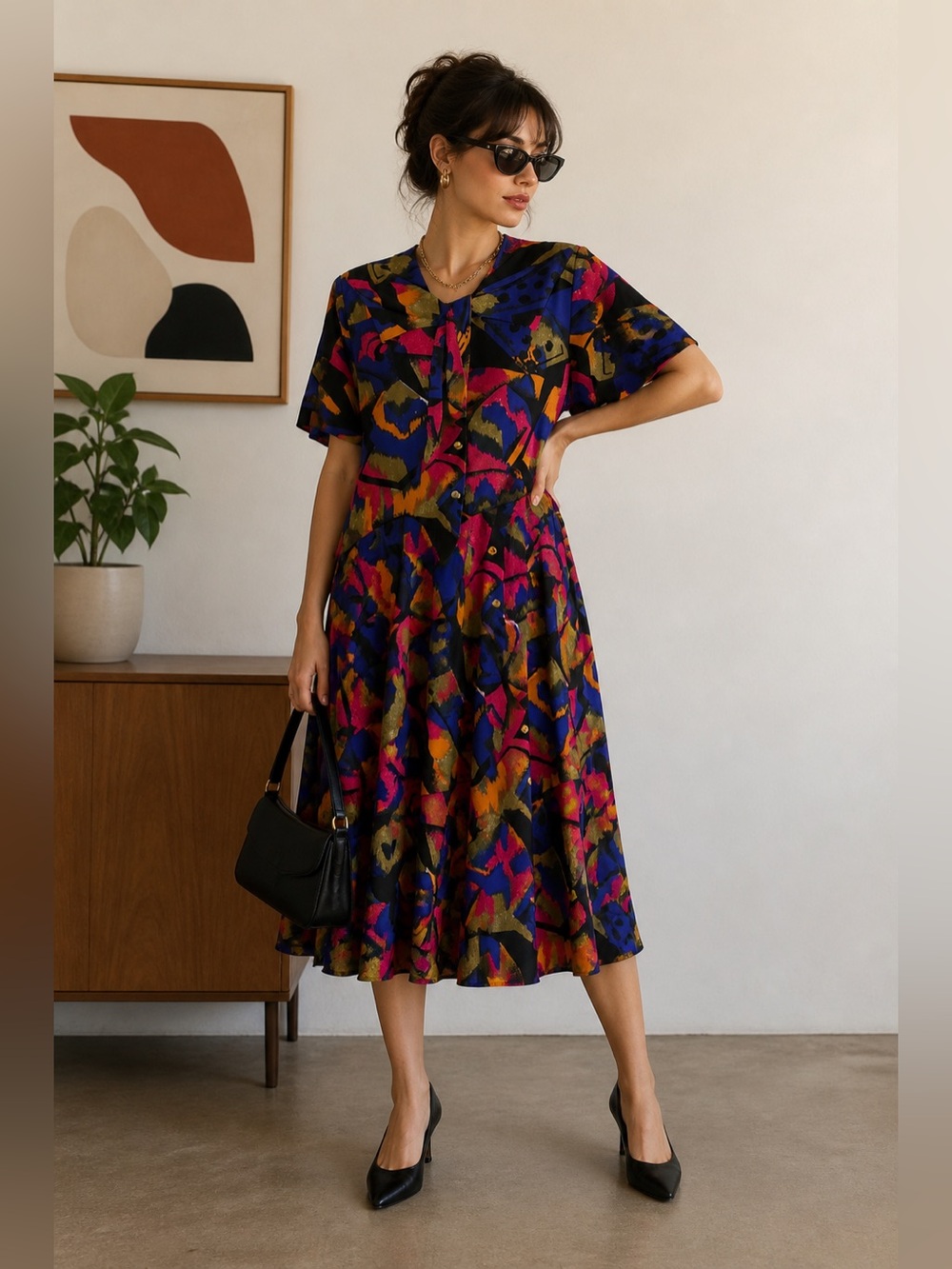 Vintage women’s abstract print skirt and blouse set